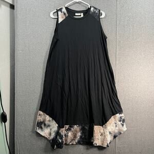 LOGO by Lori Goldstein Petite Rayon Dress with Tie-Dye Hem Black, Petite Small